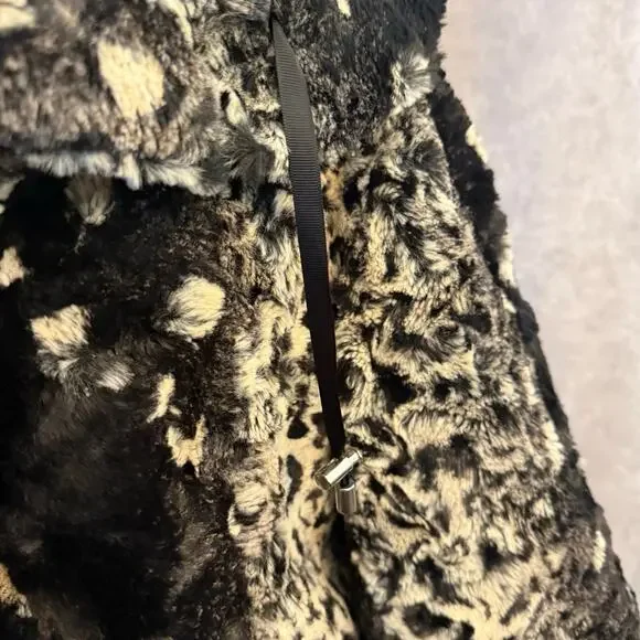 La Seine Black & White Faux Fur Leopard Coat Women’s Large Cropped Winter Jacket - Picture 6 of 14